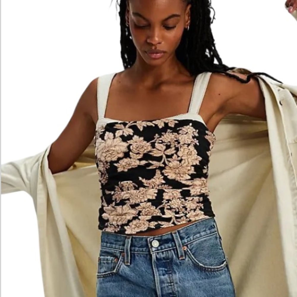 NEW Free People 2 Tone Printed Tank in Tea Combo